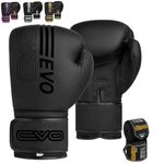 EVO Fitness Matte Black Boxing Gloves MMA Muay Thai Martial Arts Kick Boxing Sparring Training Fighting Men Punch Bag Women Pink Gloves With Hand Wraps (Black, 14 OZ)