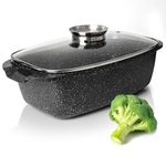 Moss & Stone Die Cast Aluminum Oval Roaster Pot 15-Inch, Induction Compatible, Gas Stove Top & Ceramic Cooktop, Hard Anodized Nonstick Pasta Pot with Glass Lid, Roaster Oven Safe 6 Quart