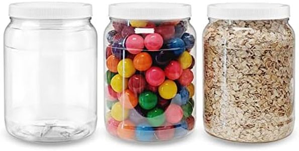 ljdeals 1/2 Gallon 64 oz Clear Plastic Jars with Lids, Large Jars, Wide Mouth Storage Containers, Pack of 3, BPA Free, Food Safe, made in USA