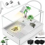 MoonOrange Small Turtle Tank Kit(Tank + Light + Water Pump), Acrylic Turtle Tank Starter Kit with Upgrade Rain Shower Head, Adjustable 5W Water Pump, Higher Fences and Multi-Function Areas. (S)