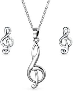 Orecchini A Perno E Collana Con Ciondolo Con Nota Musicale In Chiave Di Violino Per Ragazze Adolescenti Set Di Gioielli In Argento Sterling .925