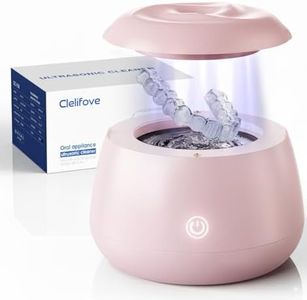 Ultrasonic Retainer Cleaner Machine 48kHz Denture and Aligner Cleaning Pod for Mouth Guards Night Guards Dental Trays Braces Toothbrushes Jewelry with 200ML Capacity (Pink)