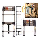 3.2m Telescopic Ladder Portable Collapsible Retraction Ladder Extension Steps Ladder Extendable Ladders Portable for Household Daily RV Work,Adjustable Height,for Home Outdoor EN131 Standard