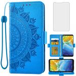 Asuwish Compatible with LG Stylo 4 Wallet Case and Tempered Glass Screen Protector Card Holder Flip Wrist Strap Cell Phone Cover for Stylo4 Plus LGstylo4 Sylo4 Style 04 4+ Q Stylus Alpha Stlo4 Blue