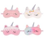 Heyu-Lotus 4 Pcs Kids Eye Masks for Sleeping, Kids Eye Mask, Cute Unicorn Animal Plush Sleeping Mask, Kids Sleeping Mask for Girls Adult Children(pink+white+corlorful+pink&white)