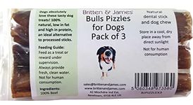 Britten & James 3 Thick Bulls Pizzles for Dogs (12cm length) - Bully Stick Natural Dental Stick and Dog Chew. Hypoallergenic Grain Free and Long Lasting Dog Treat