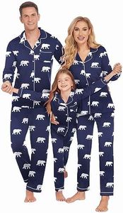 Ekouaer Christmas Family Matching Pajamas Long Sleeve Button Down Pj Set Festival Party Sleepwear, Navy Blue/Bear