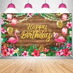 launuo Hawaiian Birthday Party Backdrop Summer Hawaiian Luau Beach Wooden Flamingo Tropical Flowers Photography Background for Decorations, Wooden Background (Hawaiian Backdrop-LN0075)