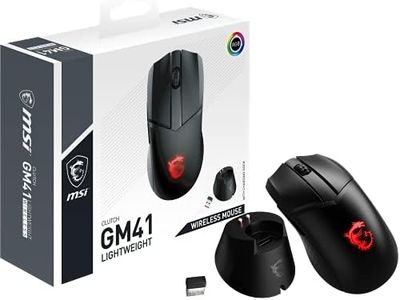 MSI Clutch GM41 - Ratón inalámbrico Ligero para Juegos y Base de Carga, 20.000 dpi, interruptores Omron de 60 m, batería de Carga rápida de 80 Horas, luz mística RGB, 6 Botones programables, PC/Mac