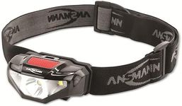 ANSMANN LED Headlight Tiltable to 45° [Black] Lightweight & Water Proof 70 Lumen Head Torch Includes Headlamp, Headband & 1 x AA Battery Ideal for Outdoor Activities-3 Year Warranty, ABS Plastic