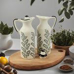 Ceramixs Ghar Handmade Ceramic Oil Dispenser Bottle for Kitchen | 1000ml Capacity | Microwave Safe | Ideal for Storing Cooking Oil | (Capacity : 300 Ml, Pack Of Two) (Black and White)