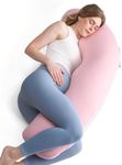 Momcozy Body Pillow for Pregnancy, J Shaped Pregnancy Pillows for Side Sleeping, Soft Maternity Pillow with Jersey Cotton Cover for Head Neck Belly Support, Pink
