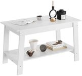 Coffee Table, Coffee Table for Living Room, Modern Farmhouse Coffee Table with Storage Shelf, 2-Tier Living Room Table Rectangular Center Table, Home Office Industrial Cocktail Tables, White