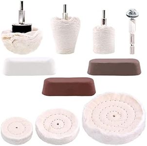 10 Pcs Buffing Pad Polishing Wheel Kits with 3pcs Rouge Compound, Cone/Column/Mushroom/T-Shaped Wheel Grinding Head with 0.6cm Handle, for Manifold, Aluminium, Stainless Steel, Chrome