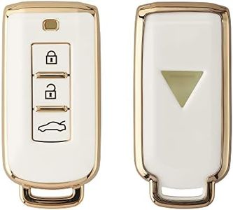 kwmobile Key Cover Compatible with Mitsubishi 3-Button car Key - Car Key Fob Case Protector - White/Gold