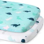 Baby Crib Sheets Fitted 84x43cm, 2 Pack Ultra Soft & Breathable Moses Basket Sheets, Baby Pram Sheets, Fit For SnuzPod4,Kinderkraft,COSTWAY 3-in-1,Bellababy Bedside Crib, Aqua Dinosaurs & Oceans