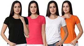 Club A9 Girls and Women's Combed Cotton Plain Regular Fit Half Sleeves Solid T-Shirt (Combo of 4) (Multicolor,Medium) (WRNT4_40001_MULTI_1_M)