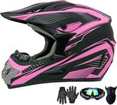 Motocross Helmet,Youth Kids Trend Full Face Helmet,ATV Motorcycle Helmet,Dirt Bike Downhill Off-Road Mountain Bike Helmet,DOT Certified,4-Piece Set(Small, Pink)