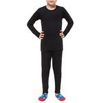 GA Communications KIDS THERMAL WINTER WARM UNDERWEAR FULL SET LONG JOHN BOTTOM AND LONG SLEEVE TOP[Black,9-10]