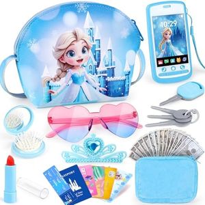 Play Purse for Little Girls, Toddler Kids Toy Purse with Accessories, Pretend Play Makeup Set, Crossbody Bag, Wallet, Fake Keys, Birthday Christmas Princess Gifts Toys for Girls Ages 3 4 5 6 Year Old