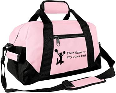 Personalized Passion 14” Small Sports Duffel Bags for Kids - Waterproof Travel Duffle with Name & Cheerleading Design - Pink Two-Toned Kids Weekender Bag for Boys and Girls