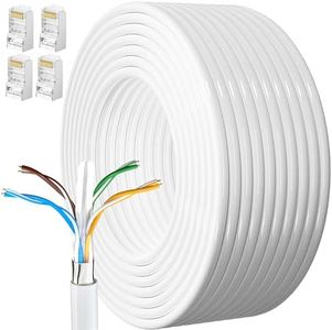 Cable Ethernet 20 Metros, Cat 6 Cable de Red 20m FTP Blindaje Cable a Granel Rj45 Network Cable Gigabit Blanco LAN Alta Velocidad Cable Internet de 250mhz
