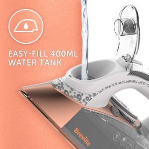 Breville DiamondXpress Steam Iron – 3100W, Diamond Ceramic Soleplate, 400ml Tank, White/Rose Gold