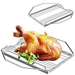 bbq777 Adjustable Turkey Roasting Rack, Poultry Rack for Ovens, Smokers, Grills, Chicken Roasting Rack, V Rack for Turkey Roast Rack, Chrome Plated Meat Rack, 1" x 11" x 7"