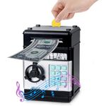 Wenosda Piggy Banks Money Box Electronic ATM Auto-Scroll Cash Coin Piggy Bank Password Safe Boxs Strongbox, for Boys Girls Kids Birthday & Christmas (Black)