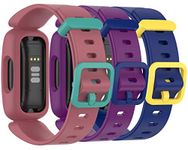 TenCloud Replacement Bands Compatible with Fitbit Inspire 2/Ace 3 for Kids, Soft Silicone Band Accessories Sports Wristbands for Ace 3/Inspire 2 (Purple+Nave+Red)