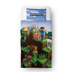 Character World Minecraft Official Single Kids Duvet Cover Set | Epic Design Reversible 2 Sided Bedding Including Matching Pillow Case Brands Gaming Single Bed Set | Polycotton