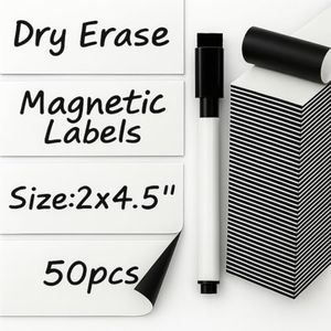 Dry Erase Magnetic Labels 50pcs White Board 2x4.5xtotal Thickness 0.5mm+1 Dry Erase Marker