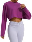 FEOYA Casual Crop Sweatshirt for Women Crewneck Cropped Shirts Workout Long Sleeve Crop Tops Pullover Basic Athletic Active Tshirt Tees Blue