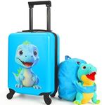 emissary Kids Luggage With Wheels, 18" Hardside Dinosaur Toddler Suitcases with Backpack for Boys, Airline Approved Kids Carry on Rolling Travel Luggage Set Gifts for Children