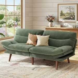 Marsail 66.1" Futon Sofa Bed, Corduroy Convertible Futon Couch with Adjustable Backrest & Armrests, Small Sleeper Sofa Loveseat for Small Apartments, Study Room, Office, Green