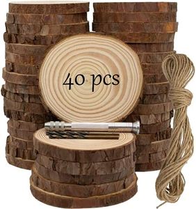 Unfinished Natural Wooden Slices 40 Pcs 3.2-4 Inch Wood Circles for Crafts DIY Christmas Ornament Craft Wood Kit with Bit,Blank Round Wood Slice with Bark for Art,Painting,Party (40)