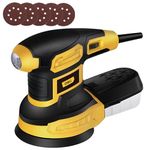 Deli DL-SG125-E3 Rotary Orbital Sander 240V 60Hz with Carbon Bruh 360W Robust Motor 12000rpm 125mm Sander-Paper 6 Graded Speed Buffing Sanding Tool For Wood Metal Work (Pack of 1, Yellow Black)