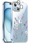 luolnh Compatible with iPhone 15 Case,for Women Girls,Shockproof Clear Floral Pattern Hard Back Cover for iPhone 15 6.1" 2023 -Wildflower