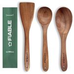 FiABLE Pure Neem Wood Spatula Set for Cooking, Baking and Mixing, No Harmful Polish, Naturally Antimicrobial and Non Stick - Neem Wood Turner, Cooking Spoon, Serving Spoon - Cooking Set of 3