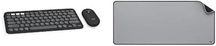 Logitech Pebble 2 Combo for Mac, Wireless Keyboard and Mouse, Slim, Quiet and Portable, Customizable, Bluetooth, Easy-Switch, for macOS, iPadOS - Tonal Graphite + Desk Mat - Studio Series, Mid-Grey