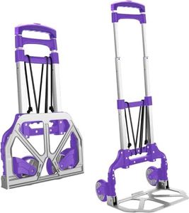 LELYFIT Folding Trolley Shopping Cart, Folding Hand Truck Maximum Load 165 lbs with Bungee Cord,12cm Wheel,Lightweight Utility for Shopping, Business Travel, Cargo Handling Fold Up Hand Cart（Purple）