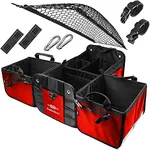 DURABLEZ 4 Compartment Separable Collapsible Car Trunk Storage Organizer for SUV Minivan Truck Sedan - XXL, Red-Black