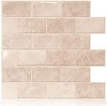 STICKGOO 10-Sheet Peel and Stick Subway Tile Backsplash, 13"x 12" Kitchen Backsplash Peel and Stick Tiles Cream Marfil Pale Pinkish