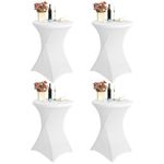 4 Pack 32x43 Inch Spandex Cocktail Table Covers, Fitted High Top Table Covers for Round Tables, Square Corners Cocktail Table Tablecloth for Wedding Bar Cocktail Party Banquet Birthday (4pc White)