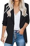 Womens Casual Blazers 3/4 Stretchy Ruched Sleeve One Button Work Office Blazer Open Front Jacket S-XXXL