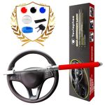 Tevlaphee Steering Wheel Lock for Cars,Wheel Lock,Vehicle Anti-Theft Lock,Adjustable Length Clamp Double Hook Universal Fit Emergency Hammer Window Breaker Self Defense Heavy Duty Secure (Red)