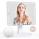 Large Lighted Makeup Vanity Mirror with 45 LED Lights, Rechargeable Lithium Battery Light Up Mirror, 10X Magnification Touch Screen, 360° Rotation Portable Tabletop Cosmetic illuminated Mirror