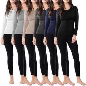 Womens Ultra Soft Midweight Baselayer Top | All Season Thermal Scoop Neck Long Sleeve Shirt | Multi Packs, 6 Pack-black,charcoal,khaki,navy,white,grey, X-Large