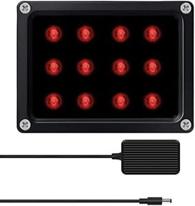 (12 LED Waterproof ) IR Illuminator High Power Wide Angle Long Range Infrared Light, 120ft 850nm IR Flood Lights with Power Adapter for Night Vision CCTV & IP Security Camera, Outdoor/Indoor Use