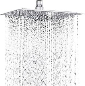 Drenky 12 '' Fixed Shower Head Square Rainfall Shower Head Stainless Steel Large Rain Shower Head Adjustable with Swivel Ball Ultra Thin Powerful High Pressure Top Spray Bathroom Rainfall Shower Head
